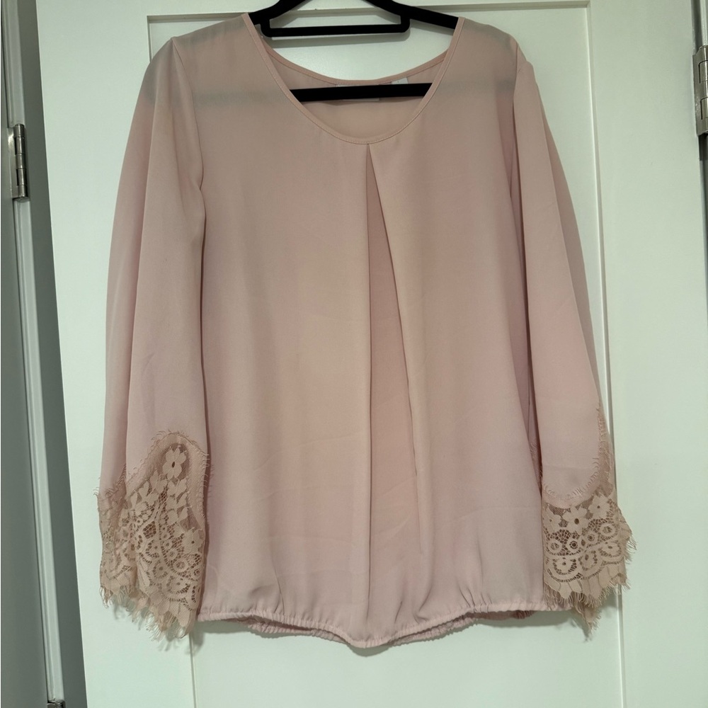 LOFT Blush Pink Blouse with Lace Cuffs